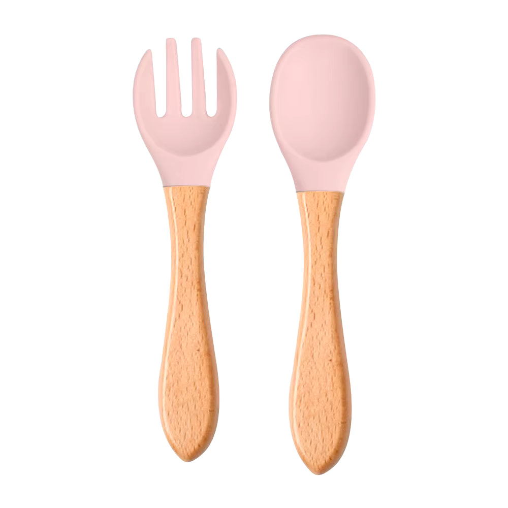 Couverts gravés, en bois et silicone alimentaire: cuillère et fourchette