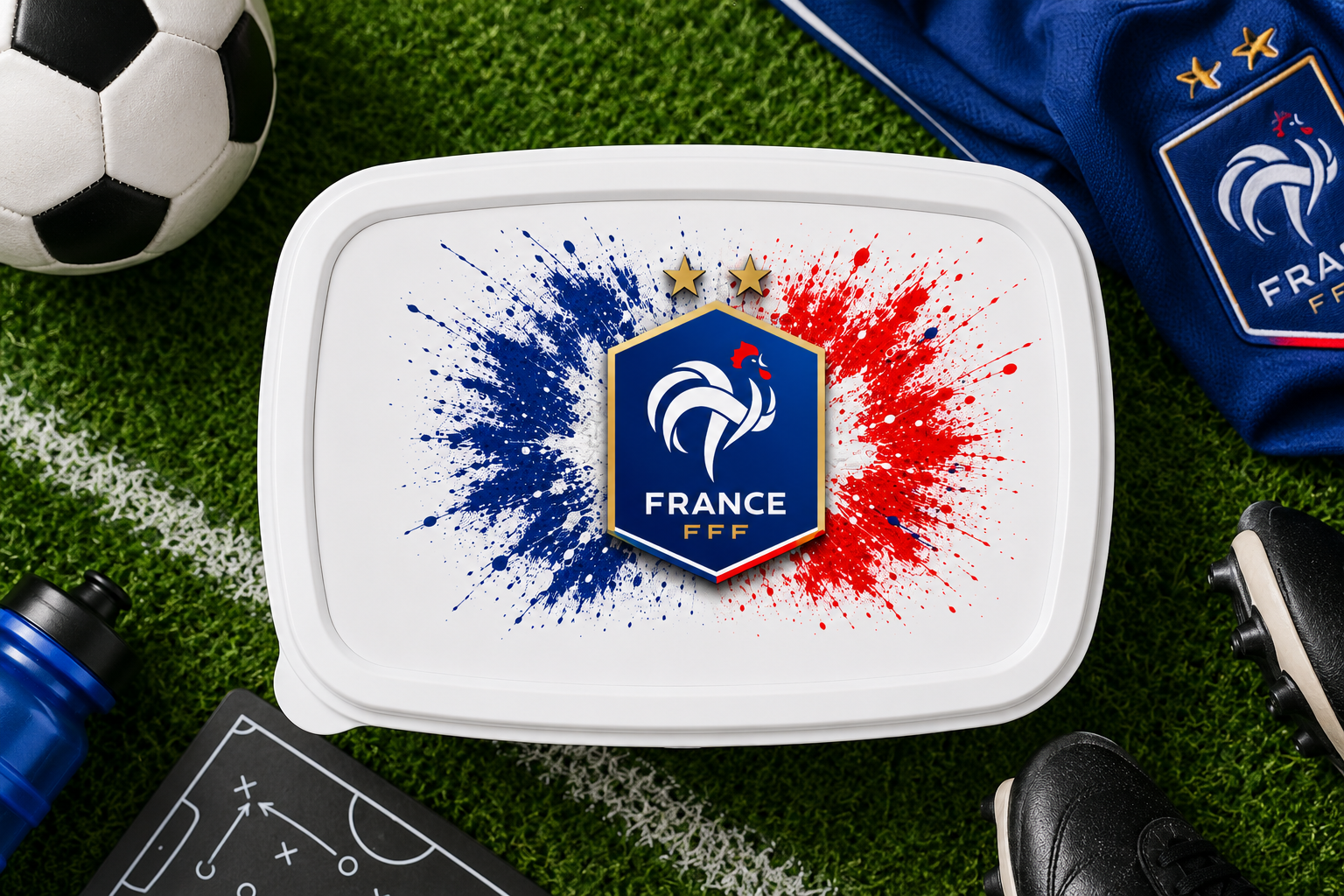 Boîte à gouter personnalisable avec le prénom , coupe de football, équipe de France.