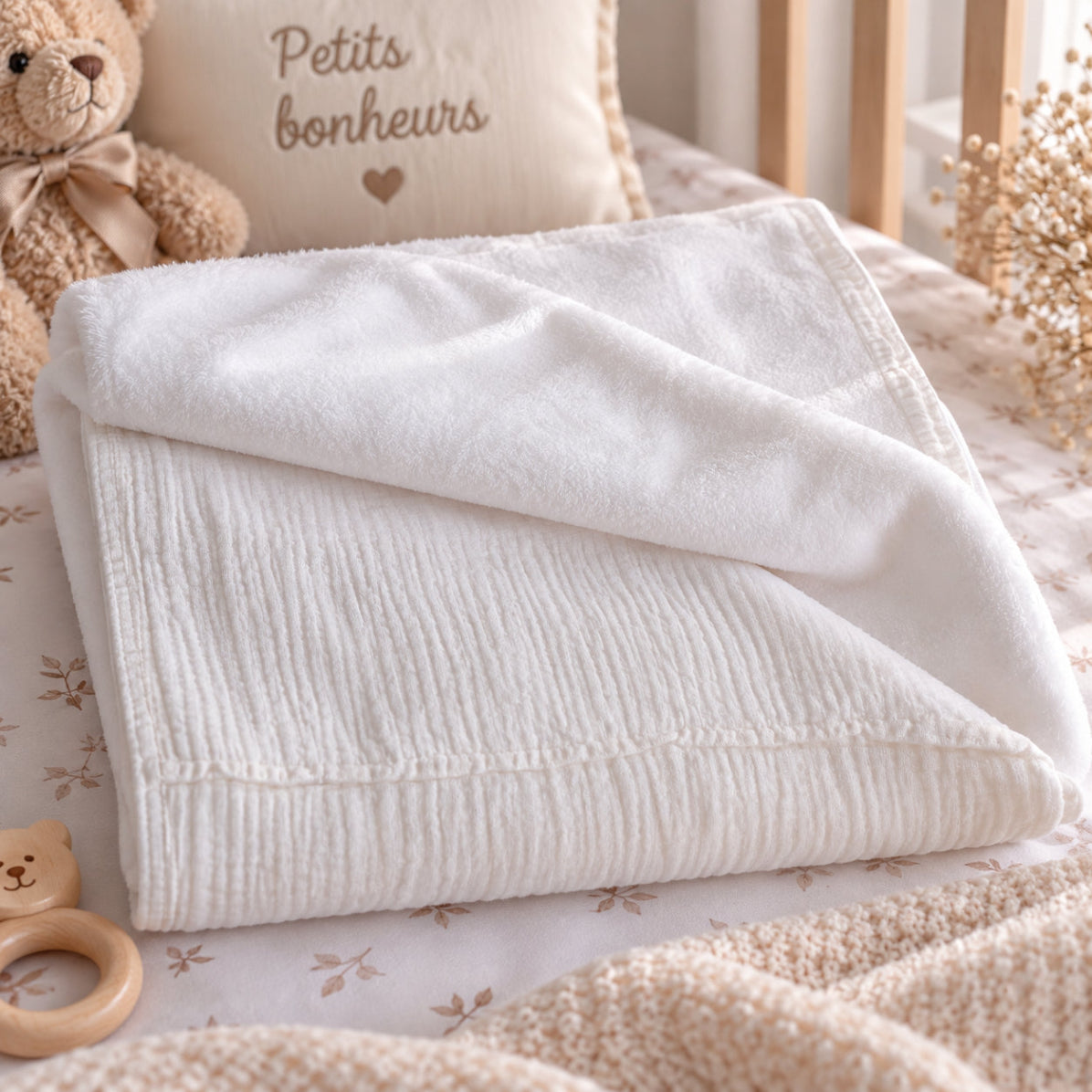 Couverture en gaze de coton et polaire, personnalisable avec le prénom du bébé. Idée cadeau de naissance, anniverssaire, ou se faire plaisir.