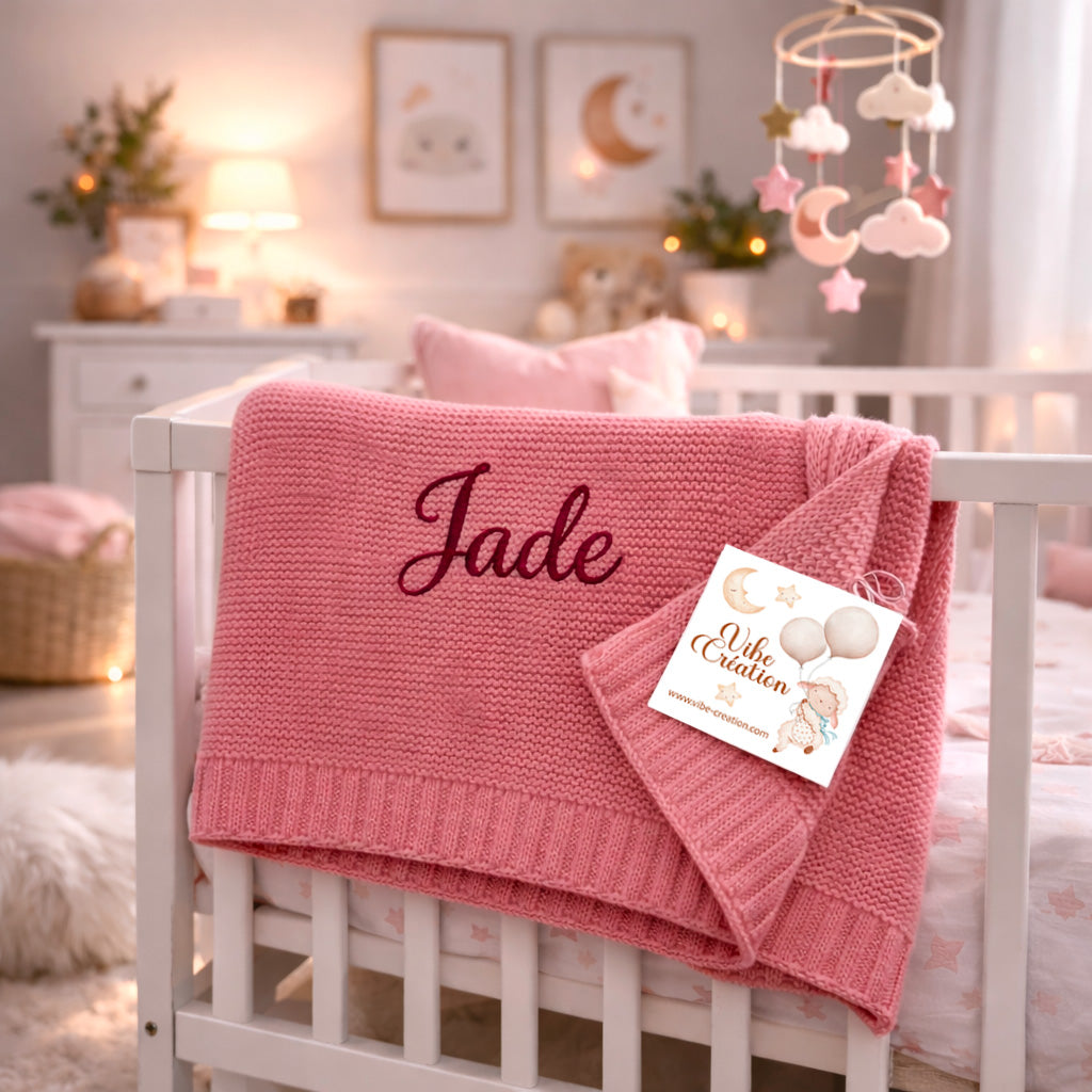 Couverture bébé tricot coton, personnalisable.