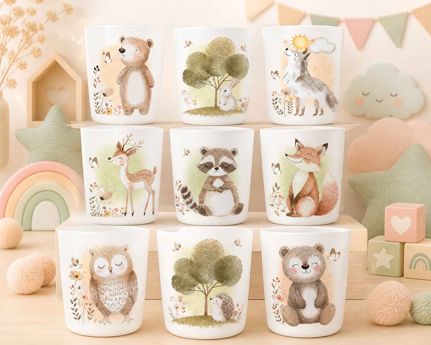 Gobelets Enfants Personnalisés Animaux Foret – Ours, Renard, Biche | Cadeau Bebe Unique.