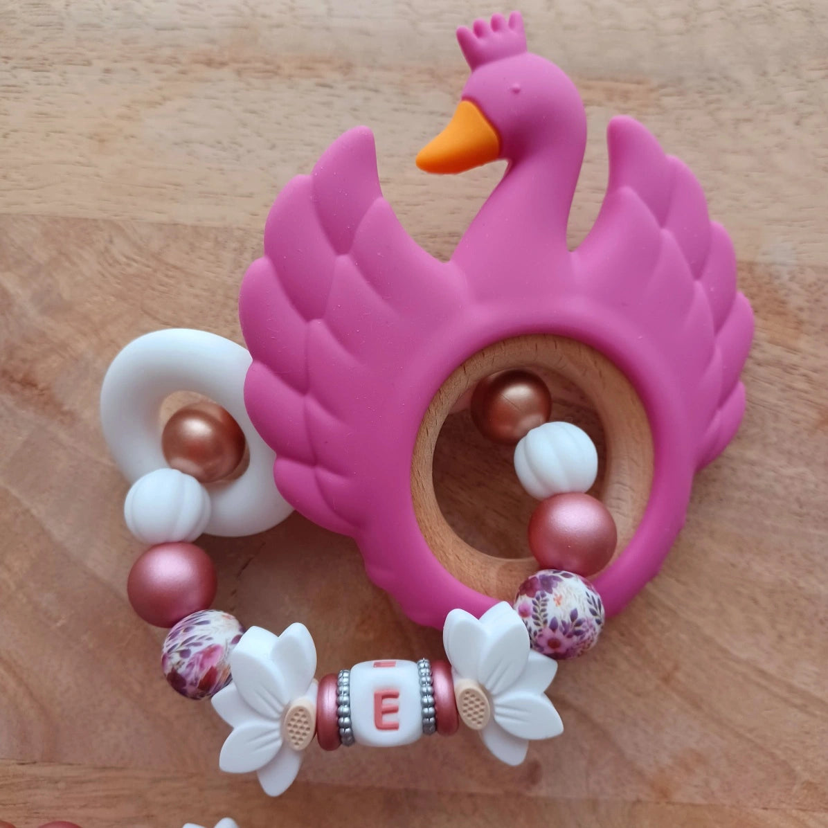 anneau de dentition en silicone alimentaires sans bpa, modèle cygne