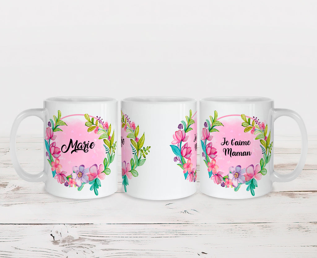 Mug Céramique personnalisable, idée cadeau, boisson chaudes. Prénom Fleurs