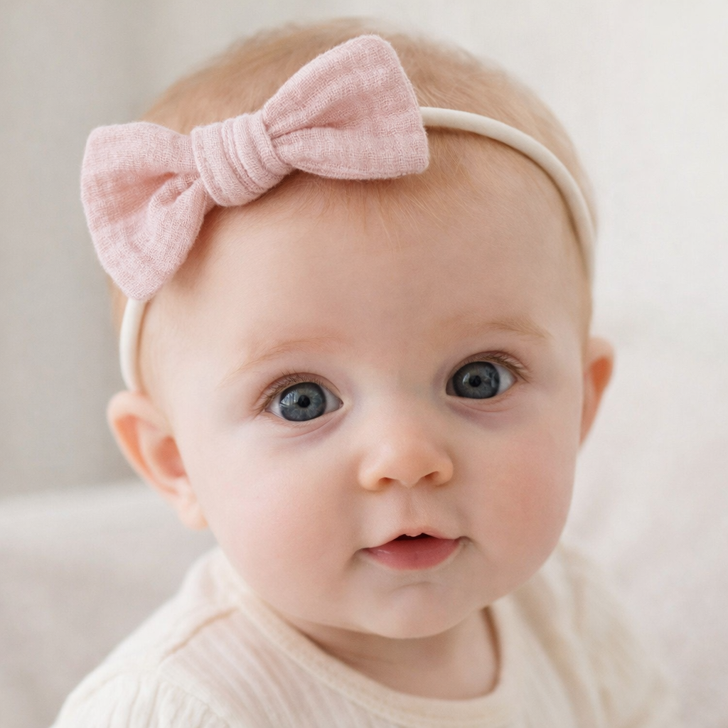 Bandeaux à noeud en gaze de coton pour bébé. Couleurs neutres