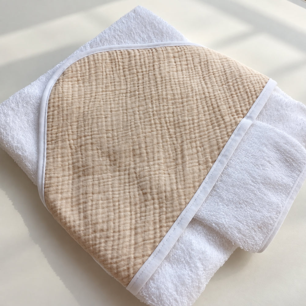🧸 Cape de Bain Bébé Personnalisée – Éponge & Gaze de Coton | 75 × 75 cm