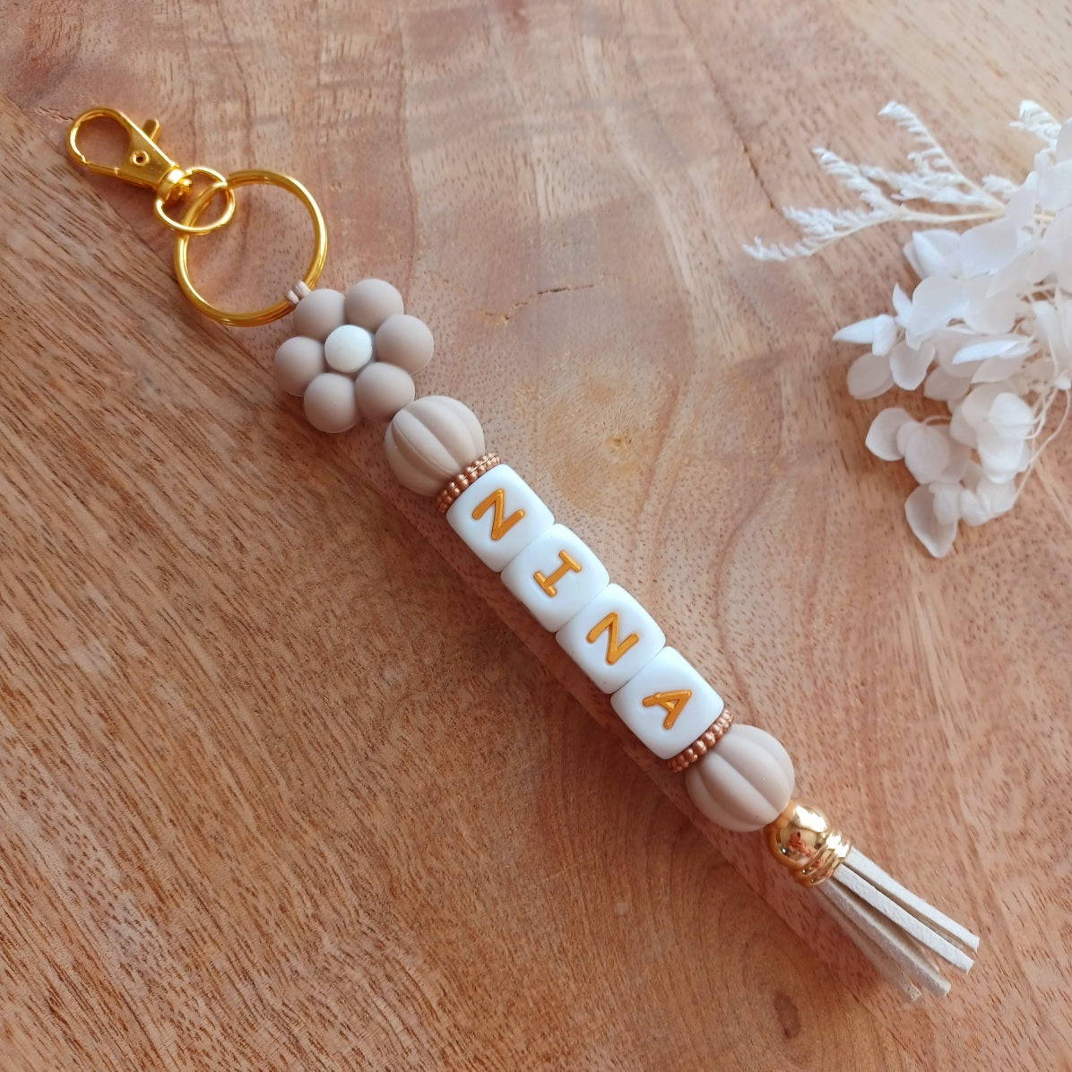 Porte-clés personnalisable, perles en silicone, cadeau chic 