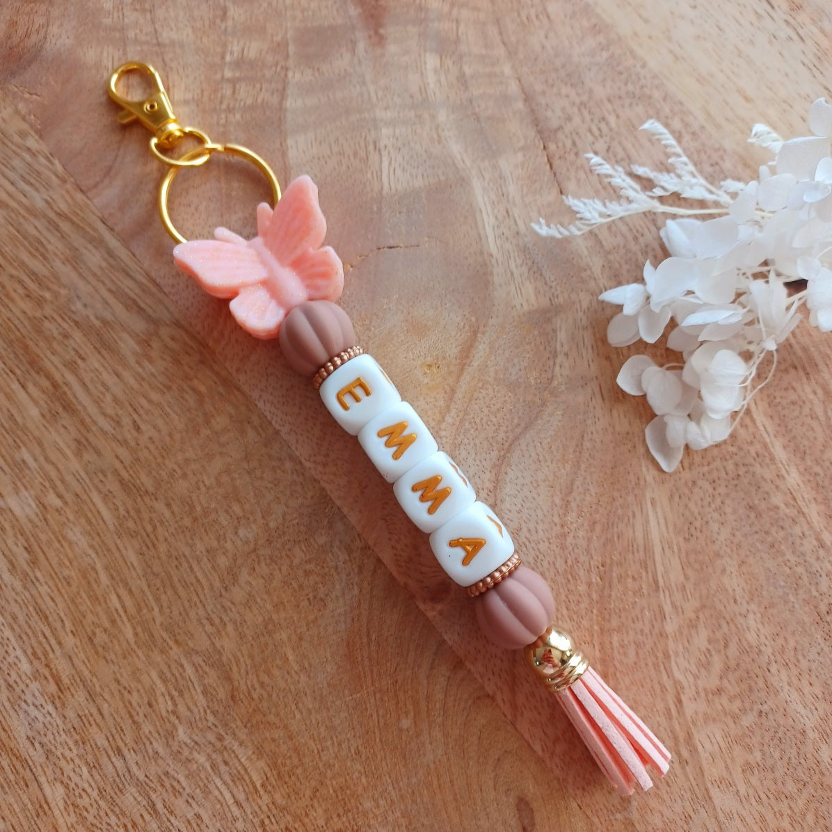 Porte-clés personnalisable, perles en silicone, cadeau chic 