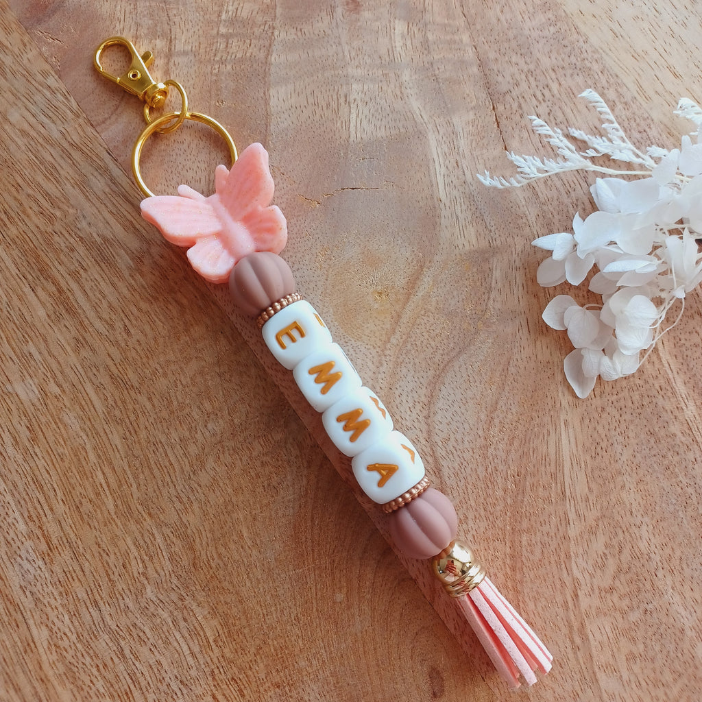 Porte-clés personnalisable, perles en silicone, cadeau chic , modèle papillon
