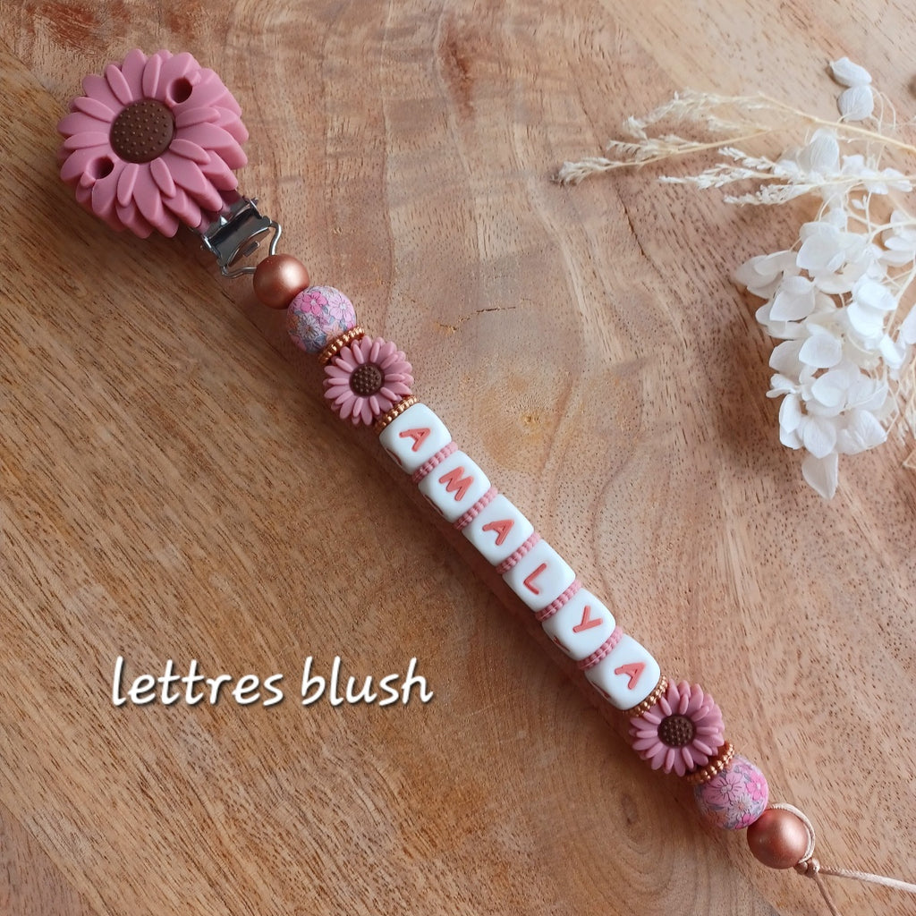 Attache tétine silicone, Marguerite, vieux rose