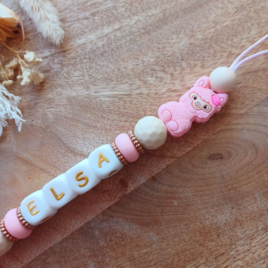 Attache tétine silicone, beige-rose. Elsa