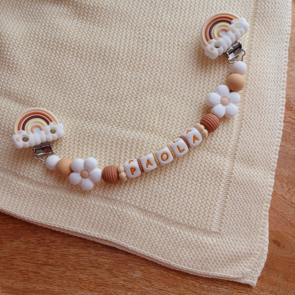 Attache doudou silicone perles imprimées, cadeau naissance, Arc en Ciel