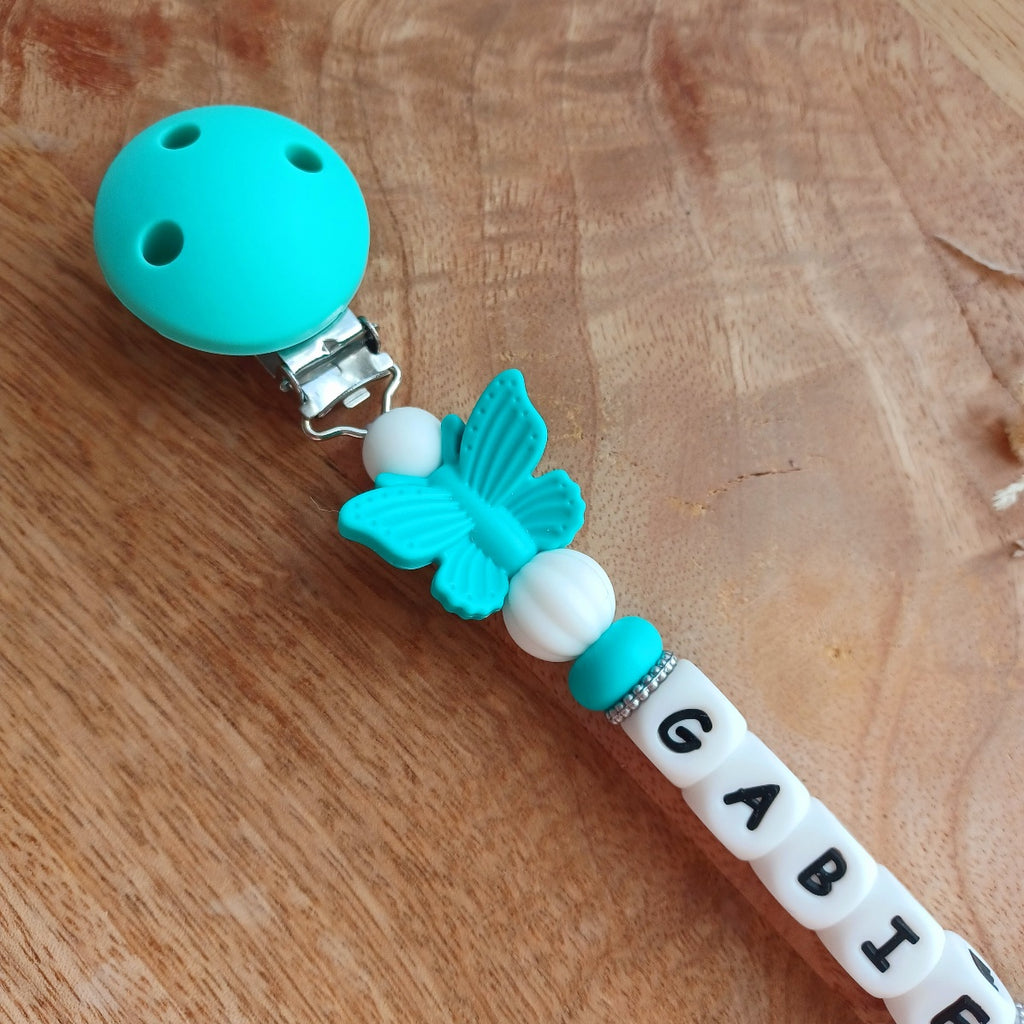 Attache tétine silicone, arc en ciel, Turquoise. Gabie