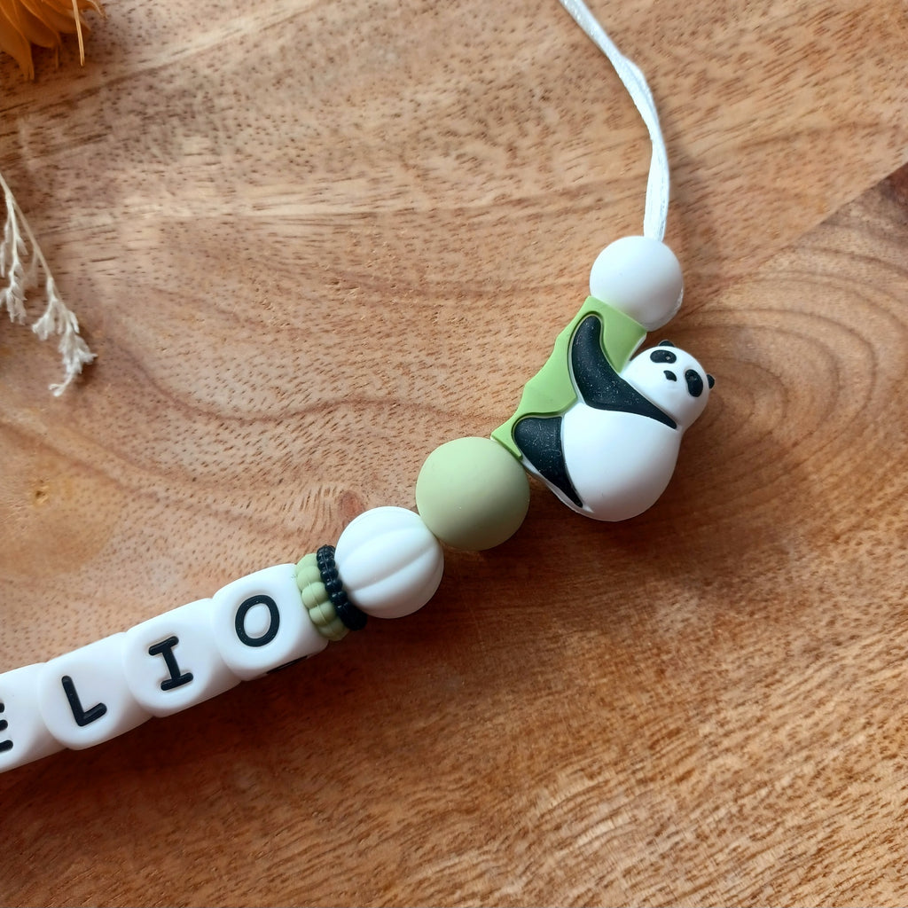 Attache tétine silicone, Panda, vert sauge