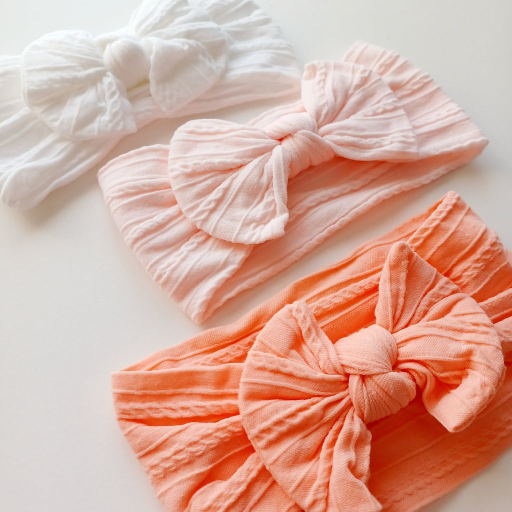 Bandeau bébé élastique avec nœud – Doux, extensible et confortable (Blanc, Nectar, Abricot)