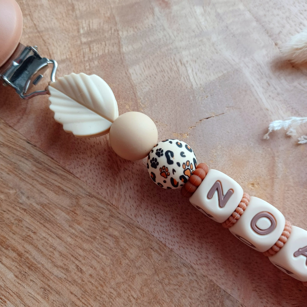 Attache tétine silicone, choco, caramel. Ours