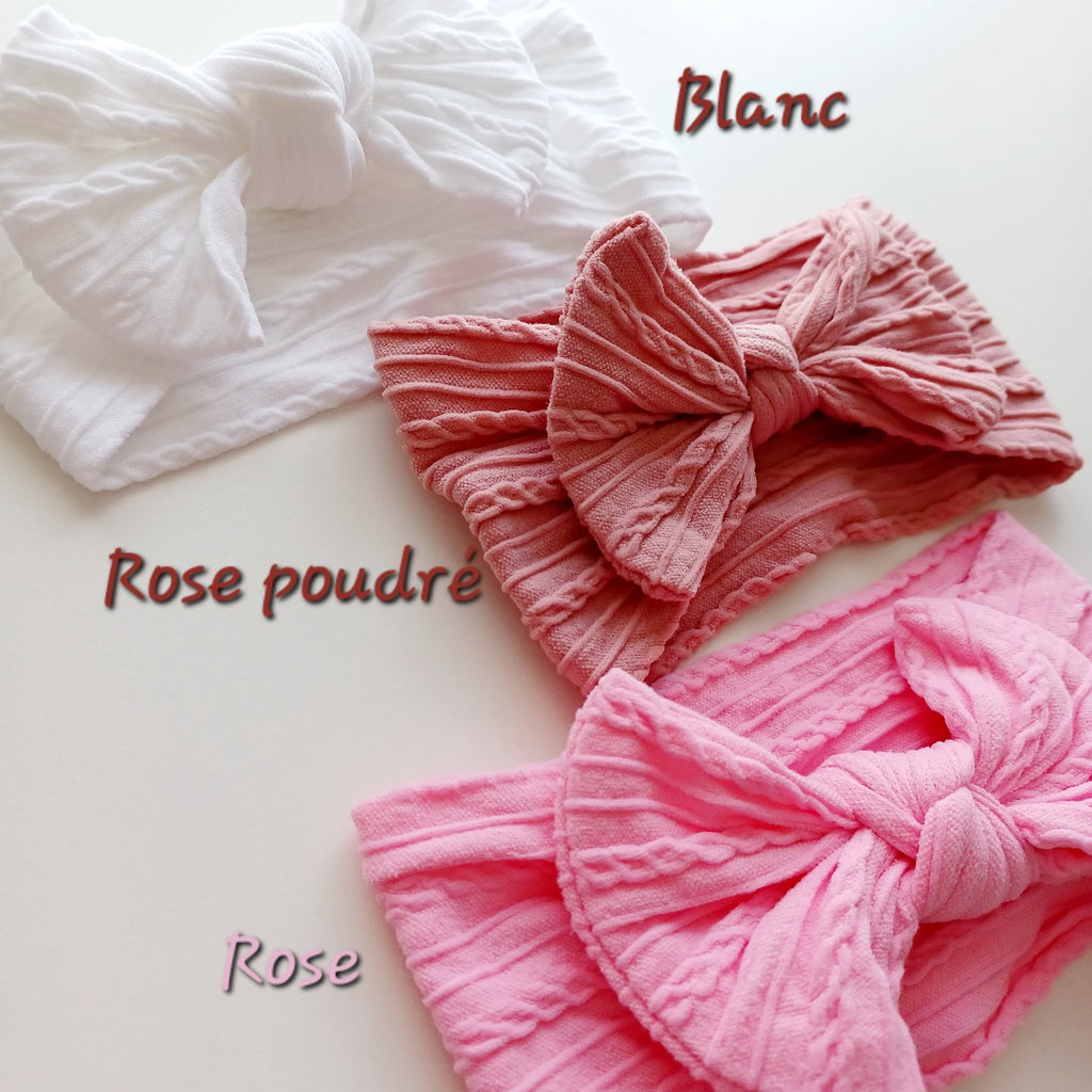 Bandeau bébé élastique avec nœud – Doux, extensible et confortable (Blanc, Rose, Rose Poudré)