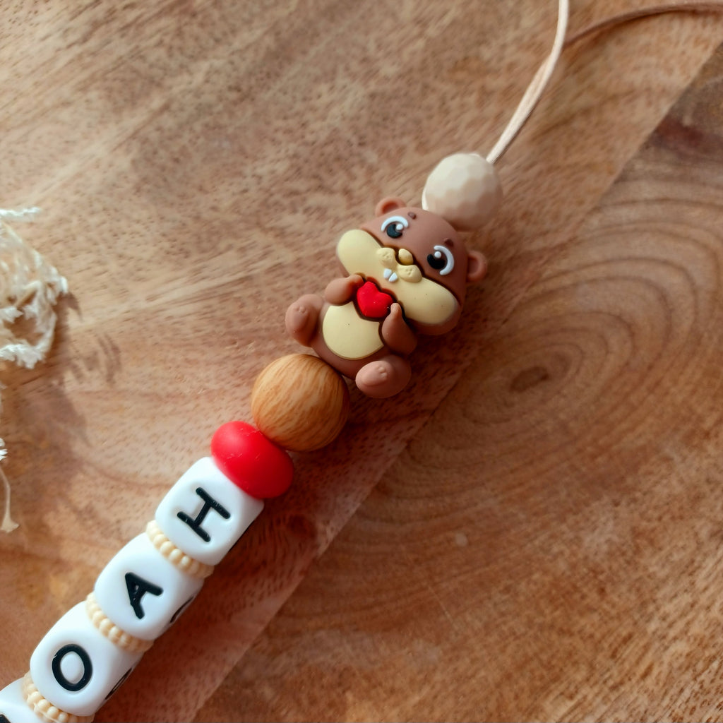 Attache tétine silicone, Castor, crème, choco. Noah