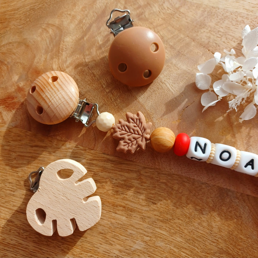 Attache tétine silicone, Castor, crème, choco. Noah