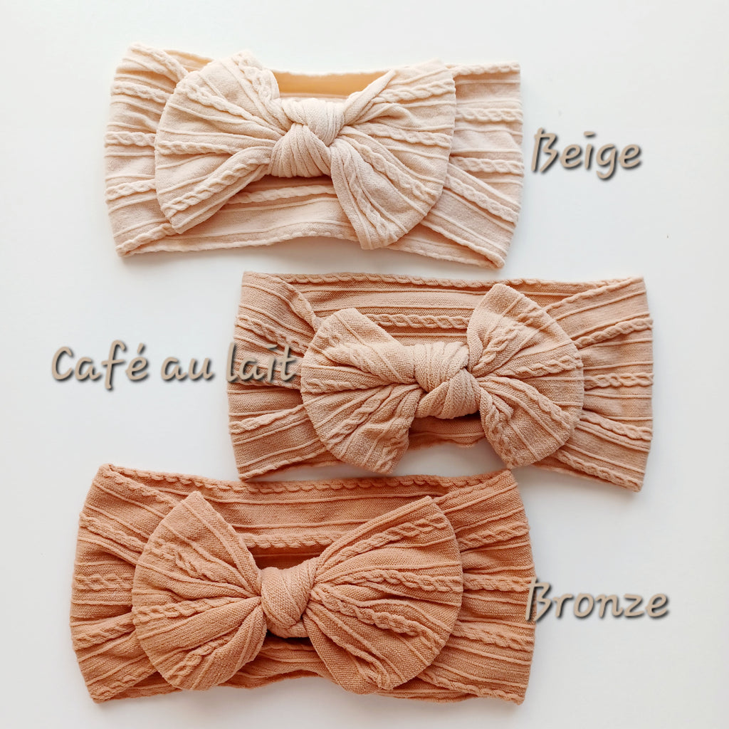 Bandeau élastique, Nœud pour bébé & enfants. Tons marrons, beige, créme