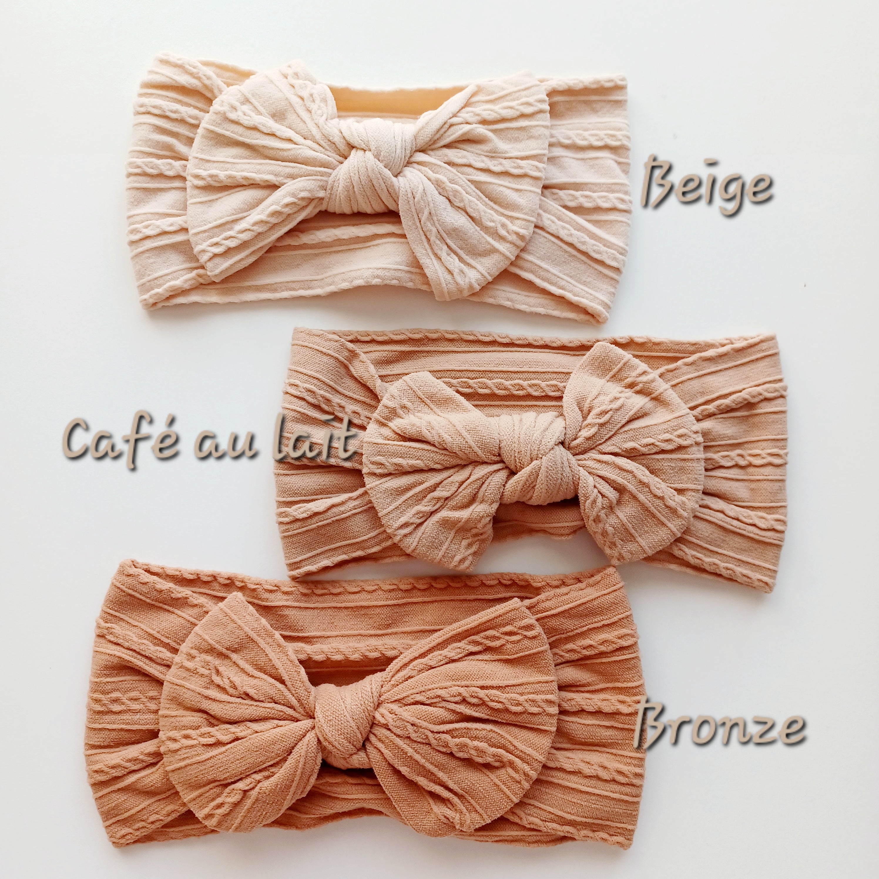 Bandeau élastique, Nœud pour bébé & enfants. Tons marrons, beige, créme