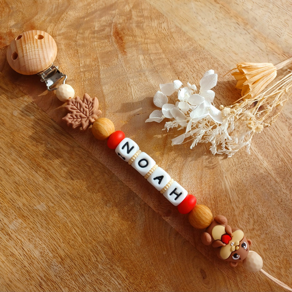 Attache tétine silicone, Castor, crème, choco. Noah