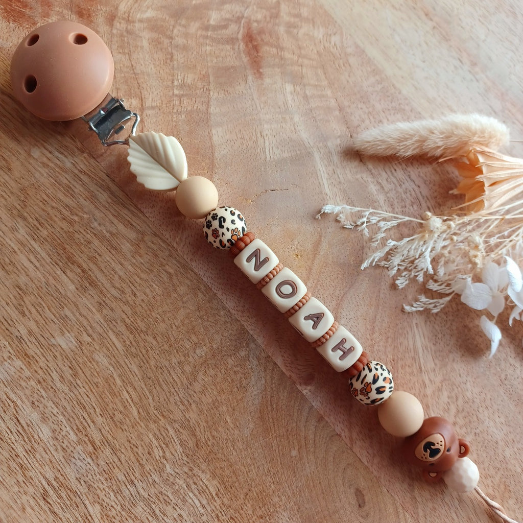 Attache tétine silicone, choco, caramel. Ours