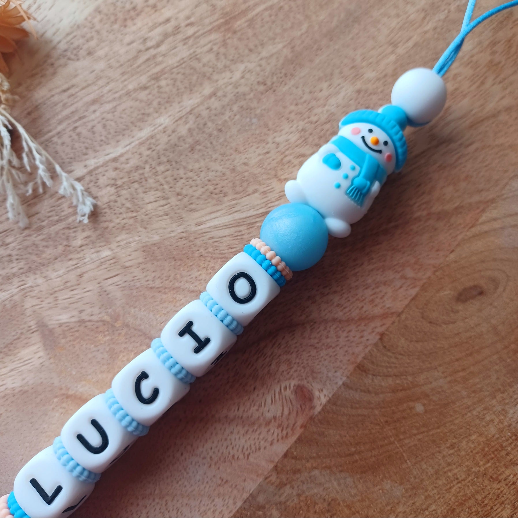 Attache tétine silicone, Boule de Neige, Baleine, bleu.
