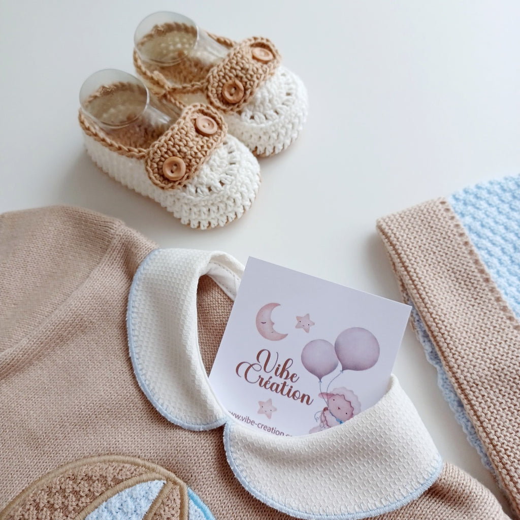 Paire de Chaussons maille tricotée pour bébé, modèle Ryan, Beige-ivoire